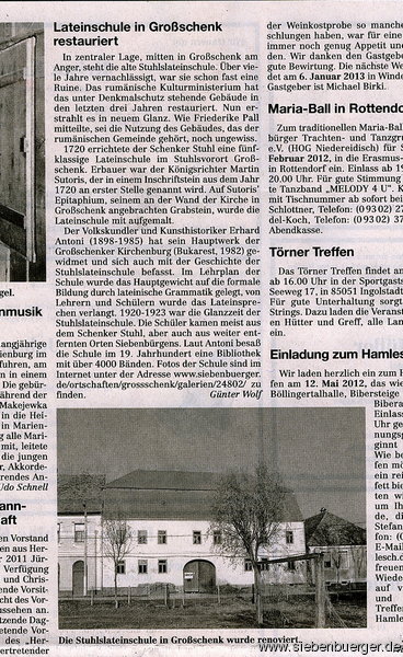 Beitrag in  "Siebenbrgische Zeitung "