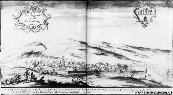 Prospect der Ungarischen Stadt Clausenburg. Conrad von Weiss. 1735. Geschickt: Georg Schoenpflug von Gambsenberg